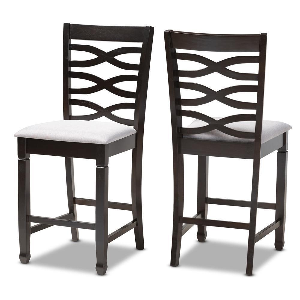 Lanier Modern and Contemporary Gray Fabric Upholstered Espresso Brown Finished Wood Counter Height Pub Chair Set of 2 FredCo