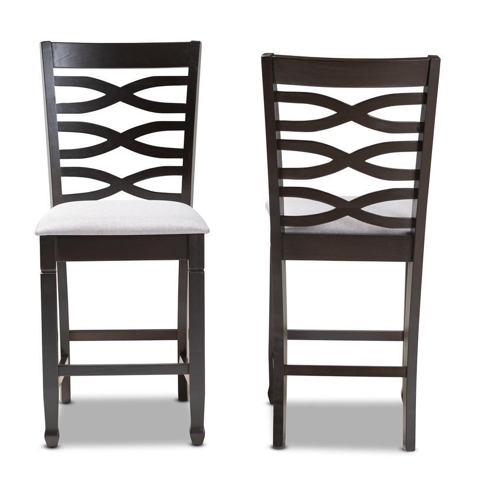 Lanier Modern and Contemporary Gray Fabric Upholstered Espresso Brown Finished Wood Counter Height Pub Chair Set of 2 FredCo