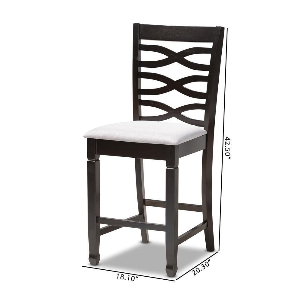 Lanier Modern and Contemporary Gray Fabric Upholstered Espresso Brown Finished Wood Counter Height Pub Chair Set of 2 FredCo