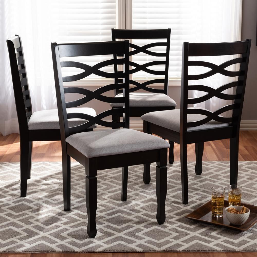 Lanier Modern and Contemporary Gray Fabric Upholstered Espresso Brown Finished Wood Dining Chair Set of 4 FredCo