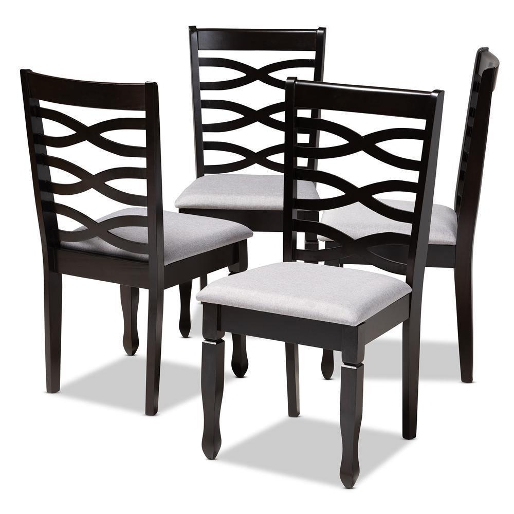 Lanier Modern and Contemporary Gray Fabric Upholstered Espresso Brown Finished Wood Dining Chair Set of 4 FredCo