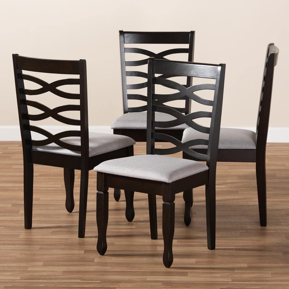 Lanier Modern and Contemporary Gray Fabric Upholstered Espresso Brown Finished Wood Dining Chair Set of 4 FredCo