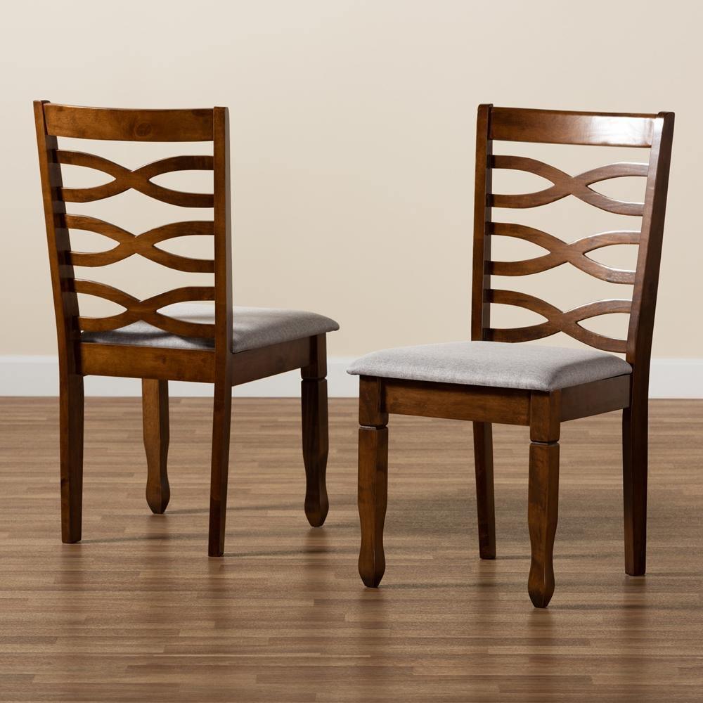 Lanier Modern and Contemporary Grey Fabric Upholstered and Walnut Brown Finished Wood 2-Piece Dining Chair Set FredCo