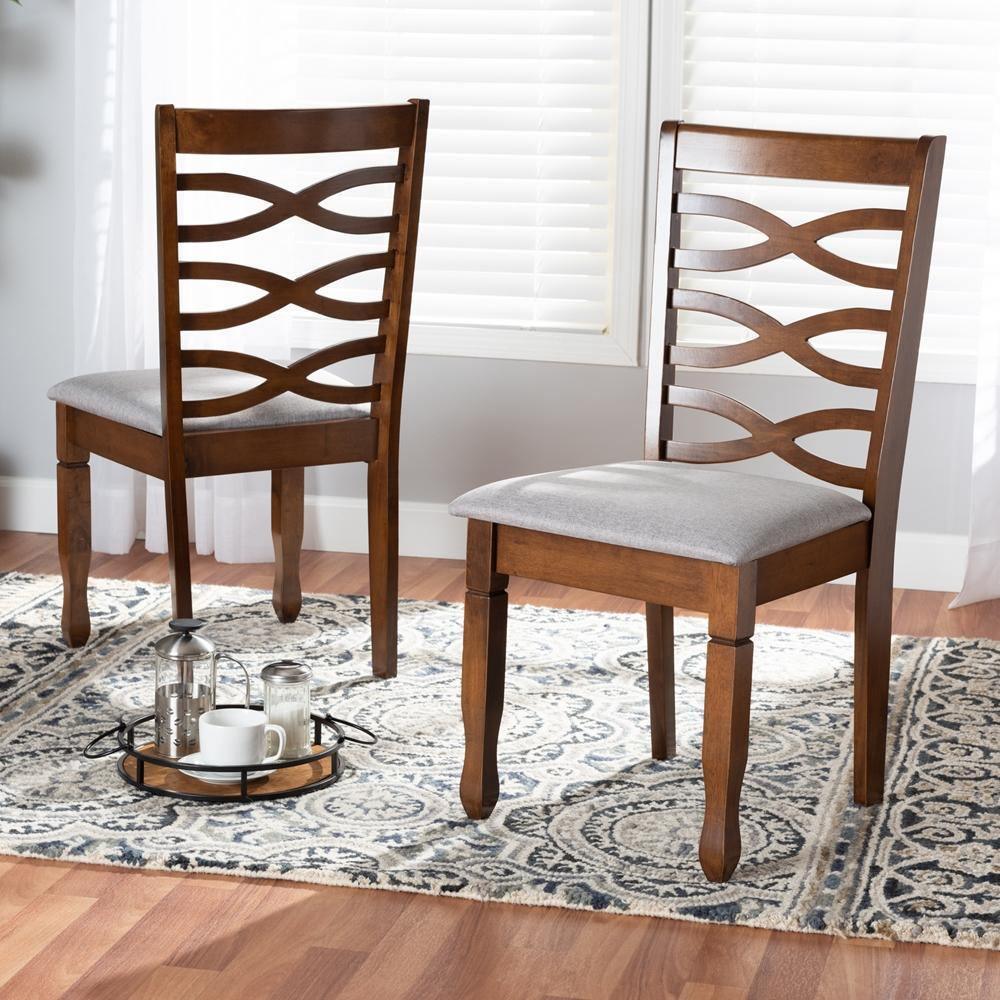 Lanier Modern and Contemporary Grey Fabric Upholstered and Walnut Brown Finished Wood 2-Piece Dining Chair Set FredCo