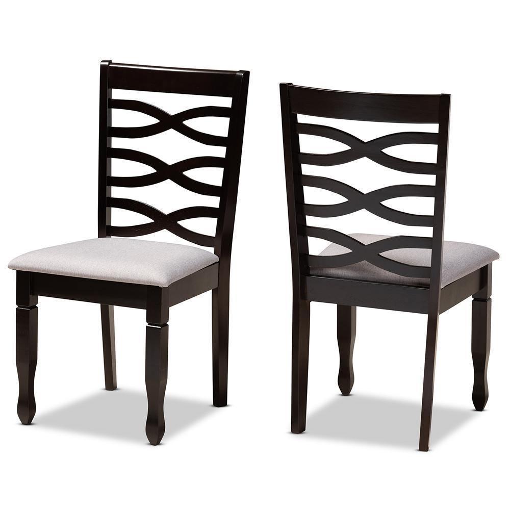 Lanier Modern and Contemporary Grey Fabric Upholstered Espresso Brown Finished Wood 2-Piece Dining Chair Set FredCo