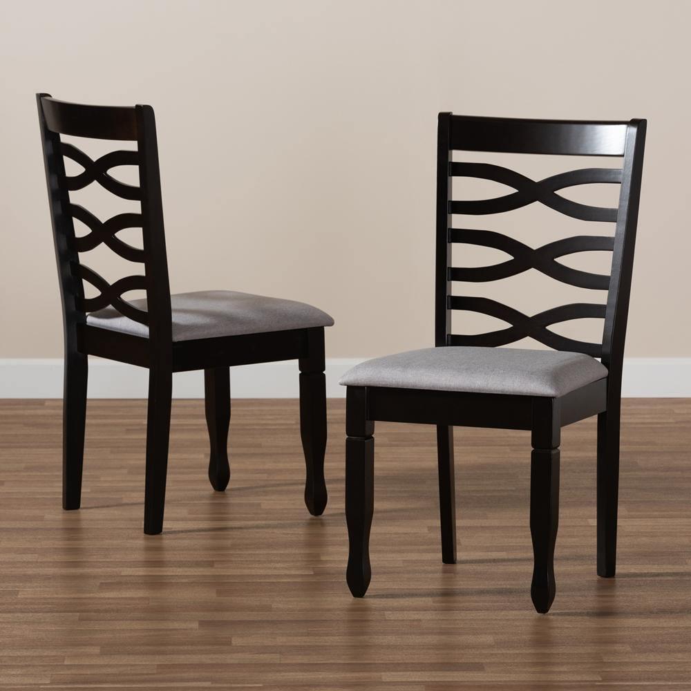 Lanier Modern and Contemporary Grey Fabric Upholstered Espresso Brown Finished Wood 2-Piece Dining Chair Set FredCo