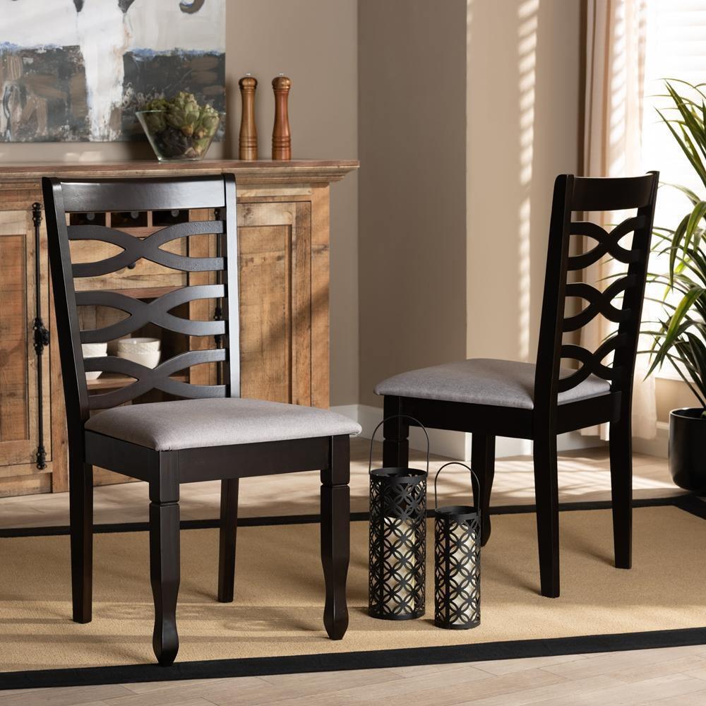 Lanier Modern and Contemporary Grey Fabric Upholstered Espresso Brown Finished Wood 2-Piece Dining Chair Set FredCo