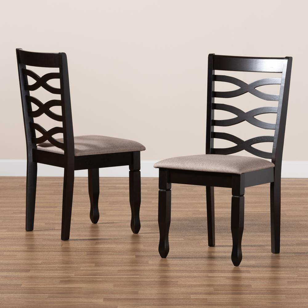 Lanier Modern and Contemporary Sand Fabric Upholstered Dark Brown Finished 2-Piece Wood Dining Chair Set FredCo