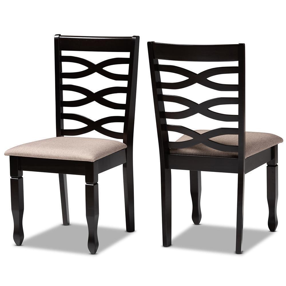 Lanier Modern and Contemporary Sand Fabric Upholstered Dark Brown Finished 2-Piece Wood Dining Chair Set FredCo