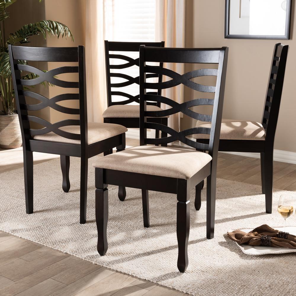 Lanier Modern and Contemporary Sand Fabric Upholstered Espresso Brown Finished Wood Dining Chair Set of 4 FredCo