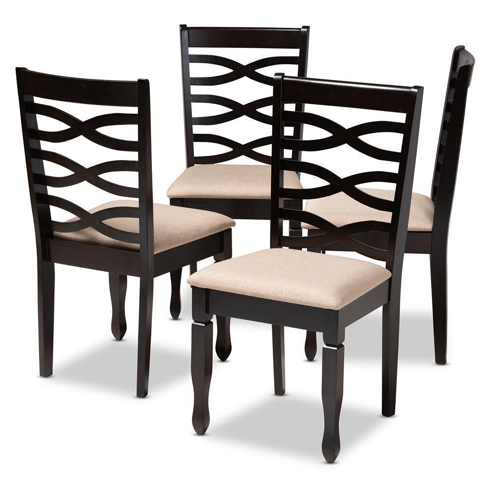 Lanier Modern and Contemporary Sand Fabric Upholstered Espresso Brown Finished Wood Dining Chair Set of 4 FredCo