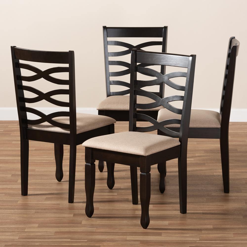 Lanier Modern and Contemporary Sand Fabric Upholstered Espresso Brown Finished Wood Dining Chair Set of 4 FredCo