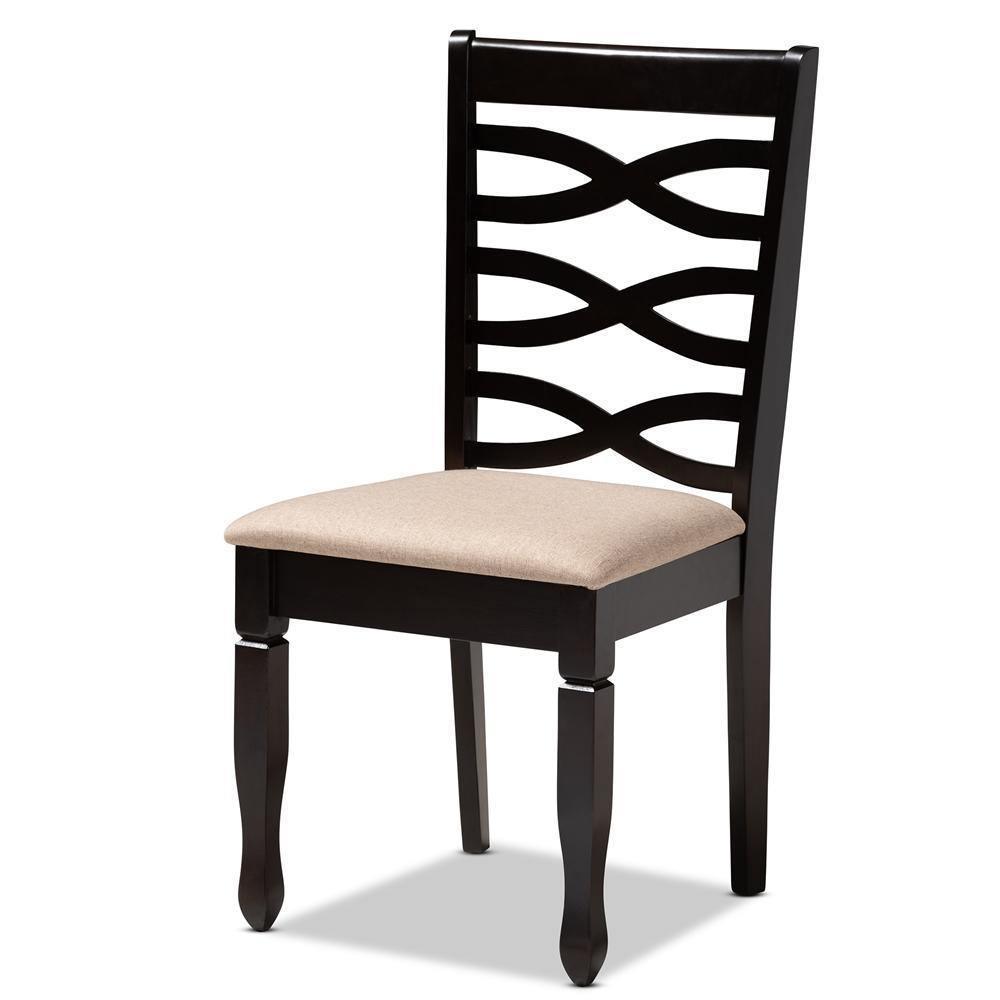 Lanier Modern and Contemporary Sand Fabric Upholstered Espresso Brown Finished Wood Dining Chair Set of 4 FredCo