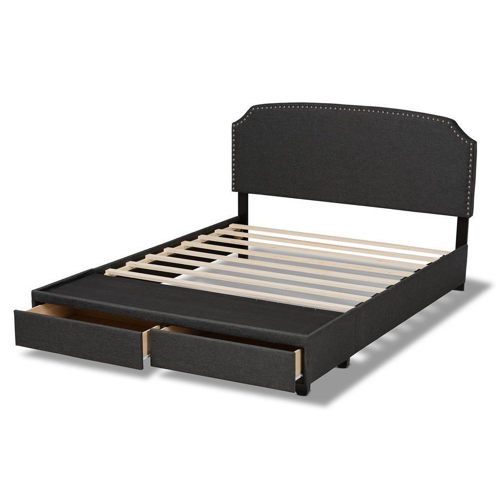 Larese Dark Grey Fabric Upholstered 2-Drawer Queen Size Platform Storage Bed FredCo