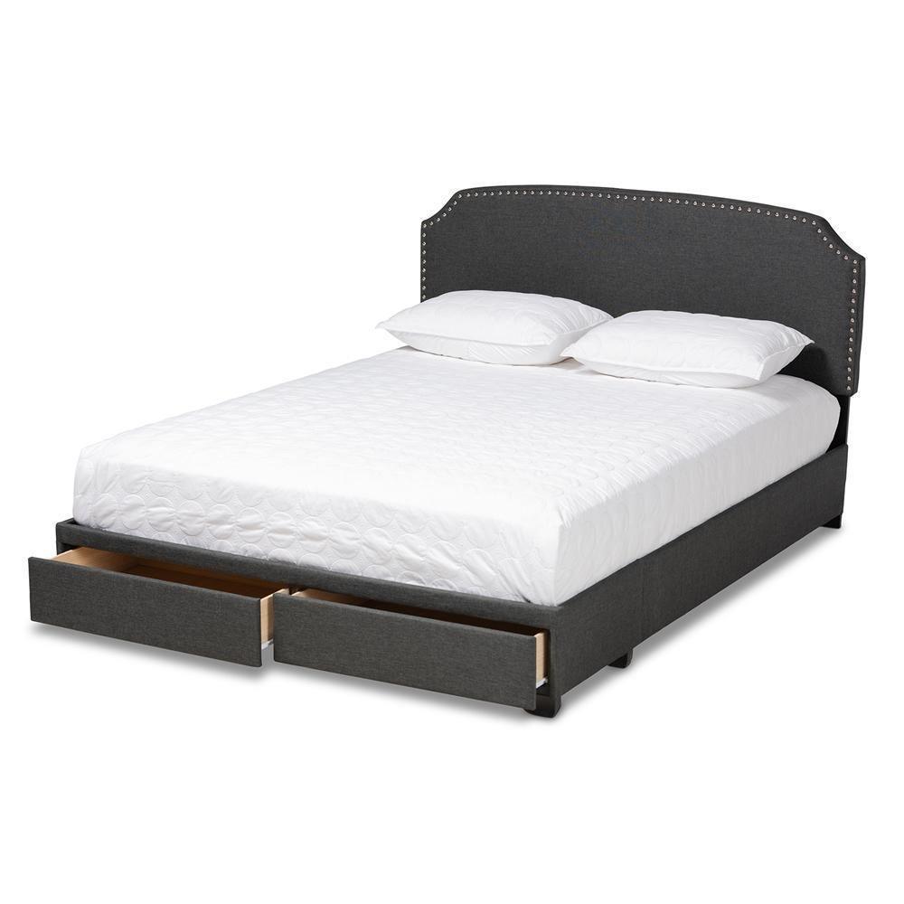 Larese Dark Grey Fabric Upholstered 2-Drawer Queen Size Platform Storage Bed FredCo