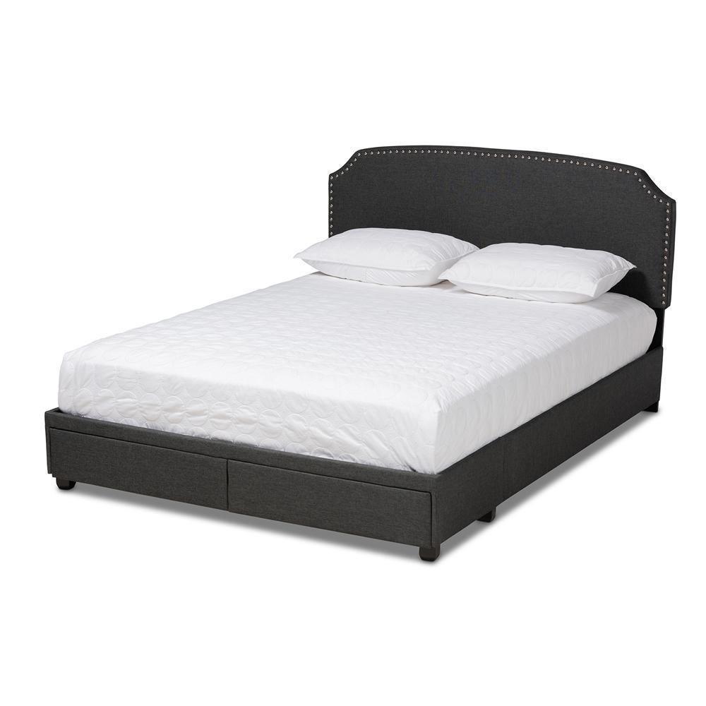 Larese Dark Grey Fabric Upholstered 2-Drawer Queen Size Platform Storage Bed FredCo