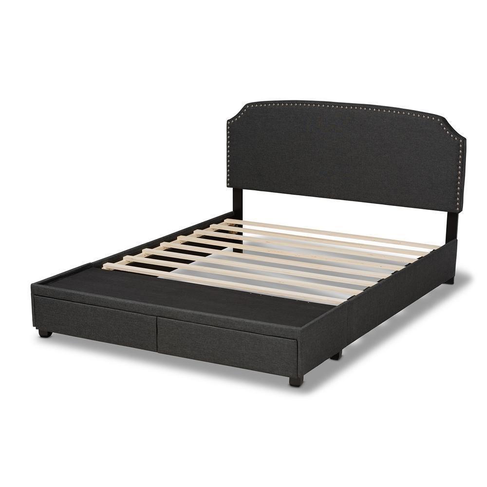Larese Dark Grey Fabric Upholstered 2-Drawer Queen Size Platform Storage Bed FredCo