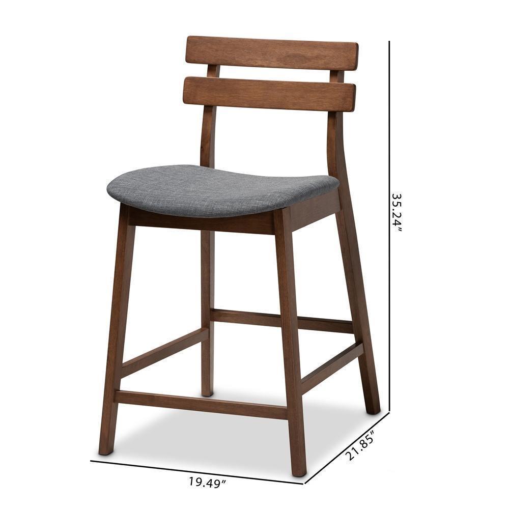 Larine Modern and Contemporary Dark Grey Fabric Upholstered Walnut Finished 2-Piece Wood Counter Stool Set FredCo