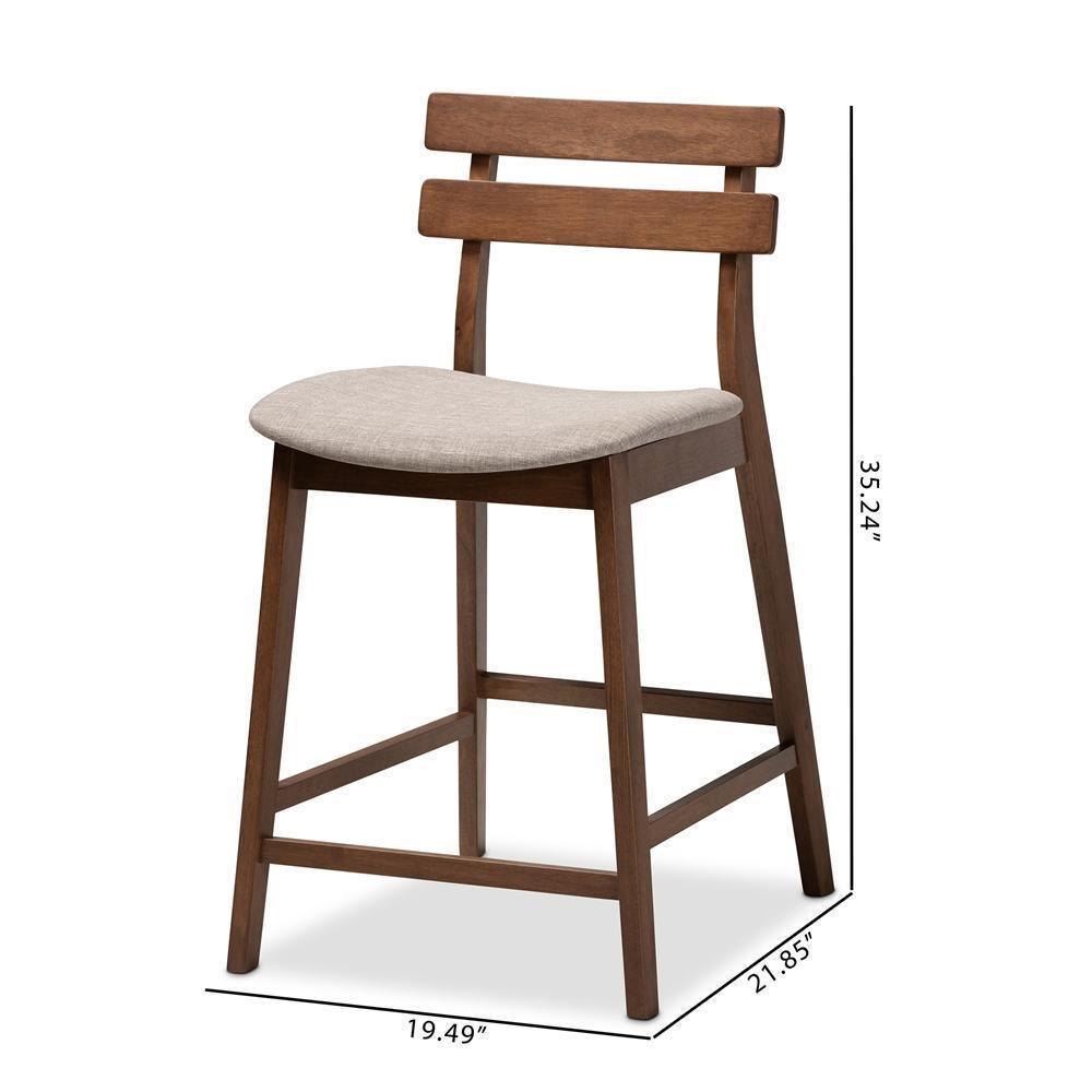 Larine Modern and Contemporary Light Grey Fabric Upholstered Walnut Finished 2-Piece Wood Counter Stool Set FredCo