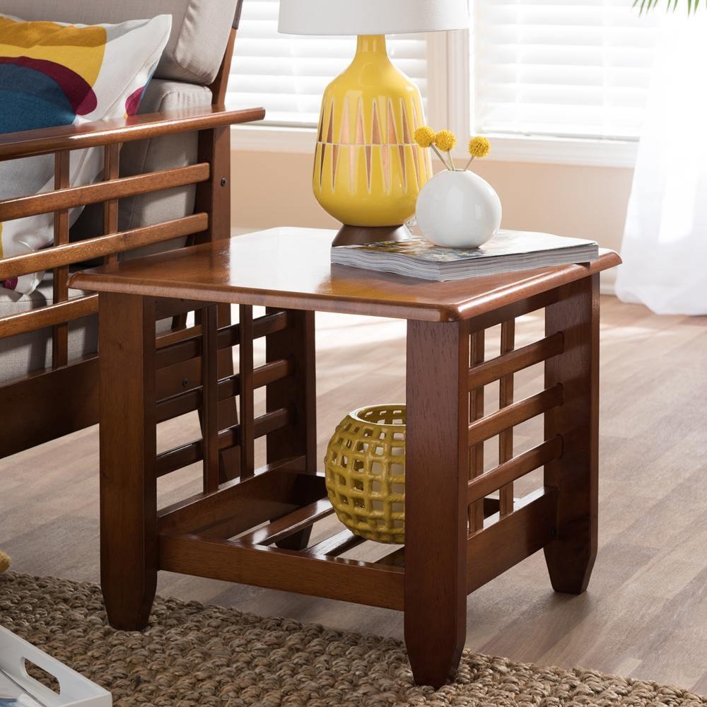 Larissa Modern Classic Mission Style Cherry Finished Brown Wood Living Room Occasional End Table FredCo