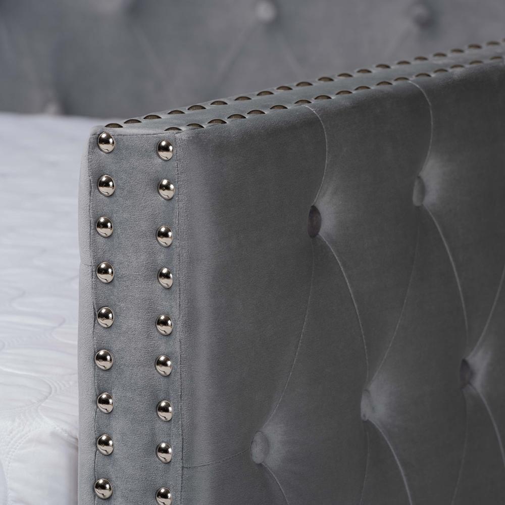 Larkin Modern and Contemporary Grey Velvet Fabric Upholstered Full Size Daybed with Trundle FredCo
