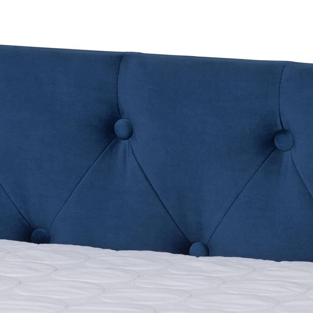 Larkin Modern and Contemporary Navy Blue Velvet Fabric Upholstered Full Size Daybed with Trundle FredCo