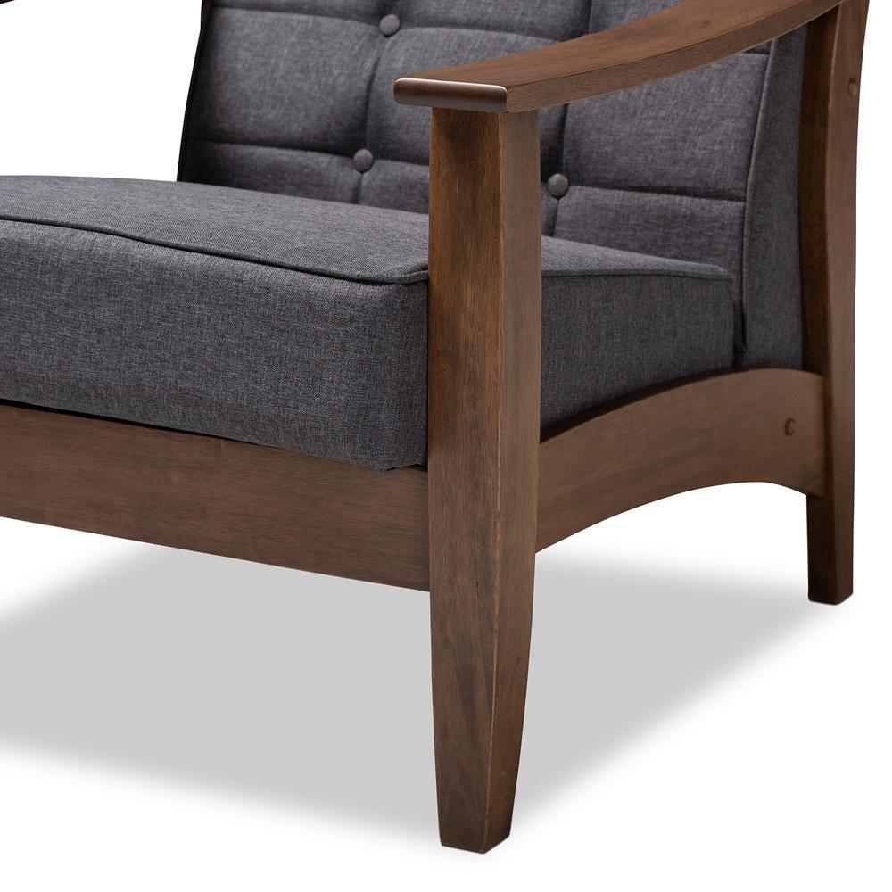 Larsen Mid-Century Modern Gray Fabric Upholstered Walnut Wood Lounge Chair FredCo