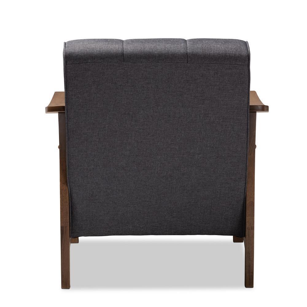 Larsen Mid-Century Modern Gray Fabric Upholstered Walnut Wood Lounge Chair FredCo