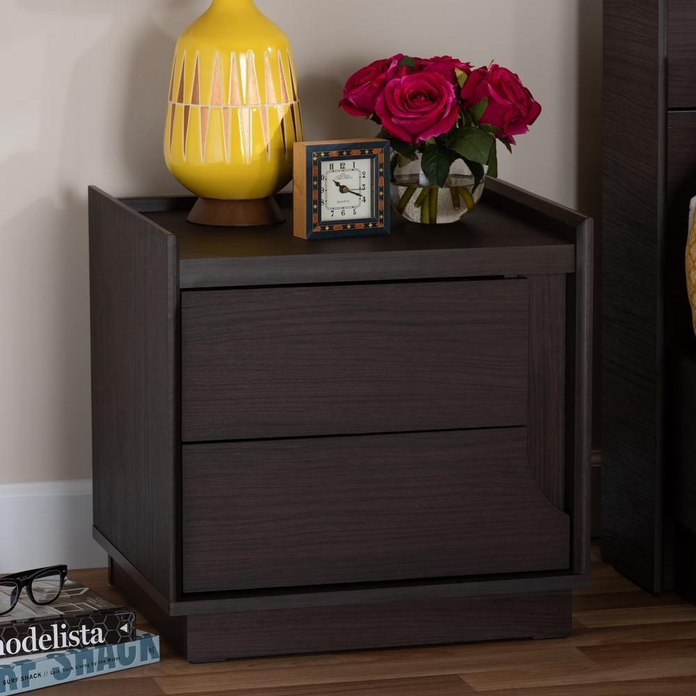 Larsine Modern and Contemporary Brown Finished 2-Drawer Nightstand FredCo
