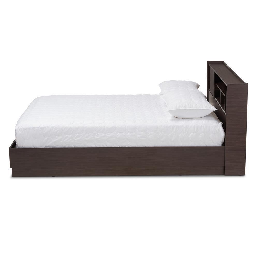 Larsine Modern and Contemporary Brown Finished Queen Size Platform Storage Bed FredCo