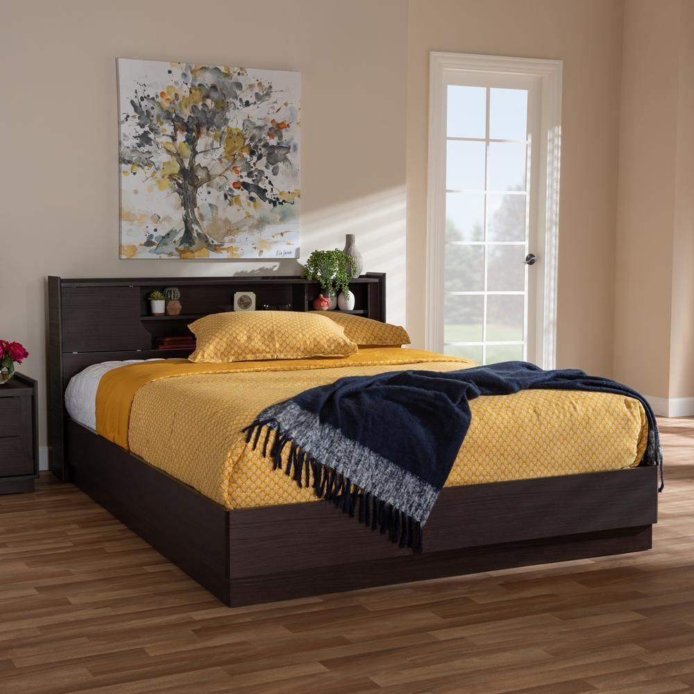Larsine Modern and Contemporary Brown Finished Queen Size Platform Storage Bed FredCo
