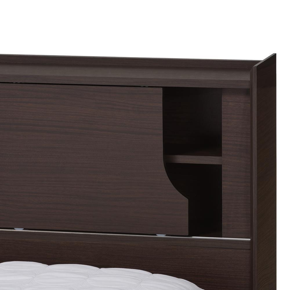 Larsine Modern and Contemporary Brown Finished Queen Size Platform Storage Bed FredCo