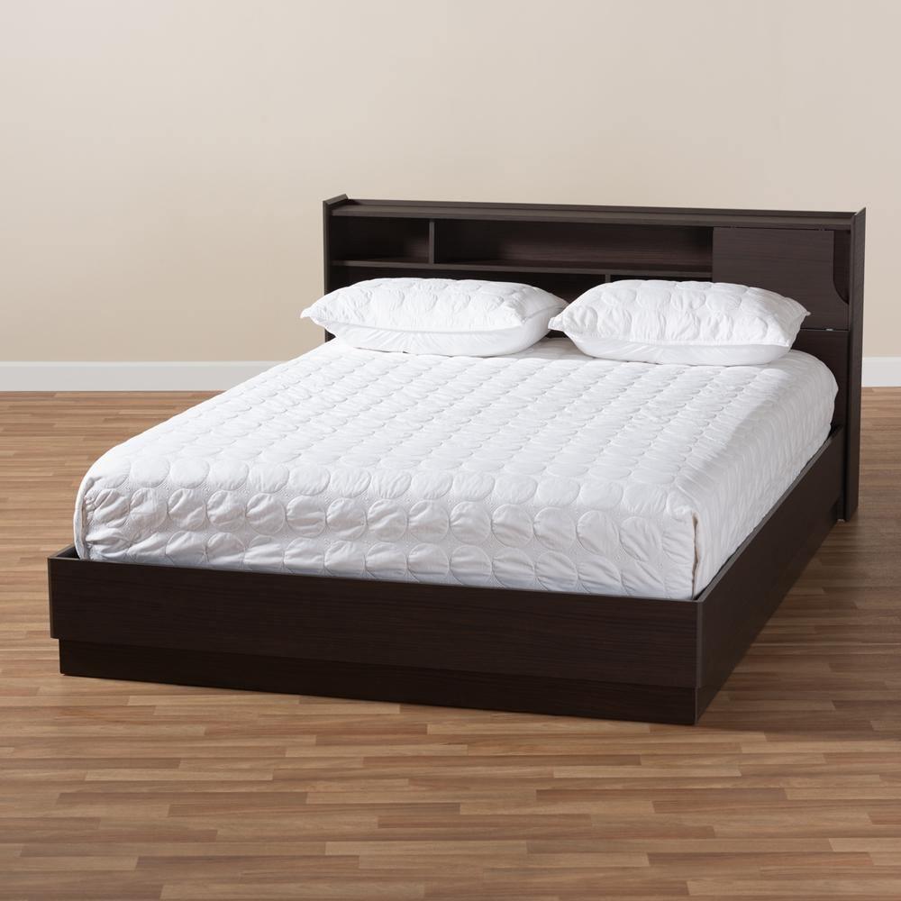 Larsine Modern and Contemporary Brown Finished Queen Size Platform Storage Bed FredCo