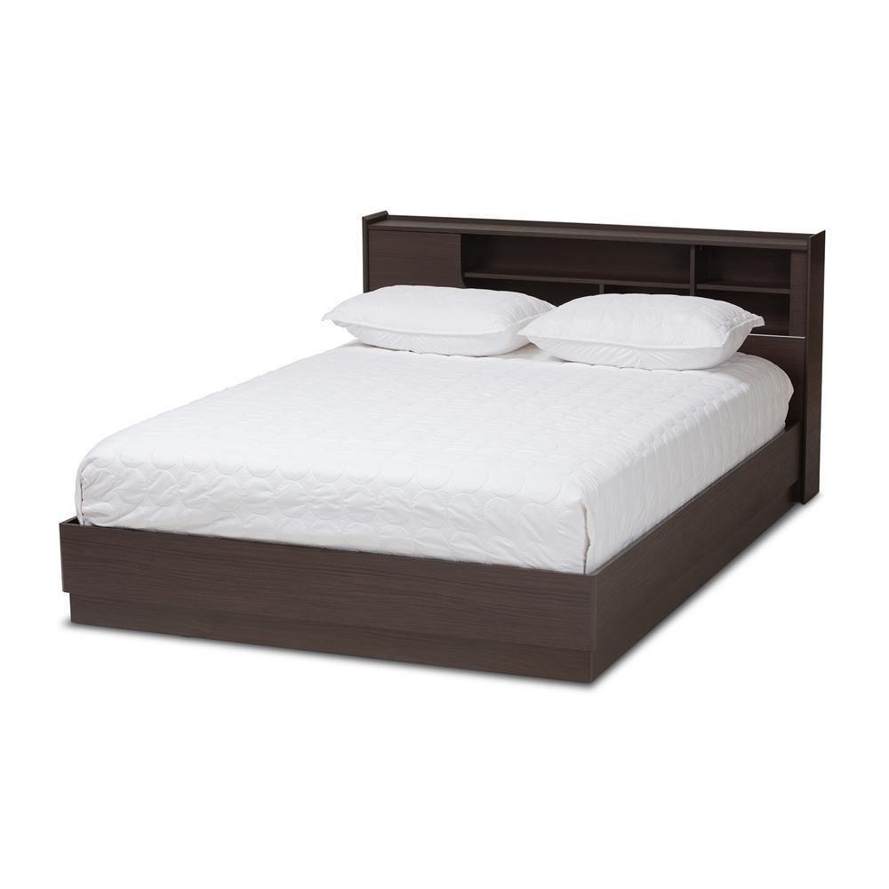 Larsine Modern and Contemporary Brown Finished Queen Size Platform Storage Bed FredCo