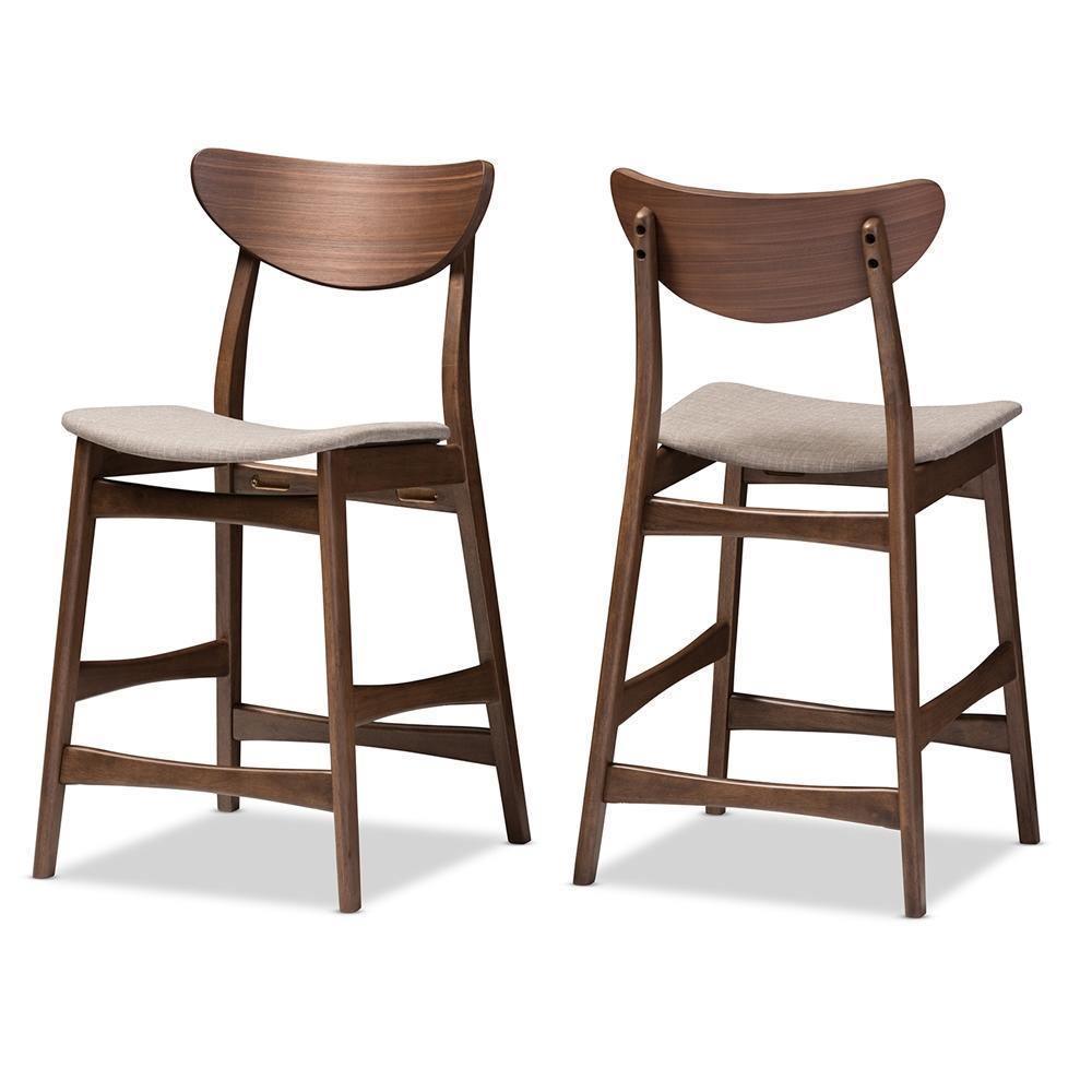 Latina Mid-century Retro Modern Scandinavian Style Light Grey Fabric Upholstered Walnut Wood Finishing 24-Inches Counter Stool FredCo