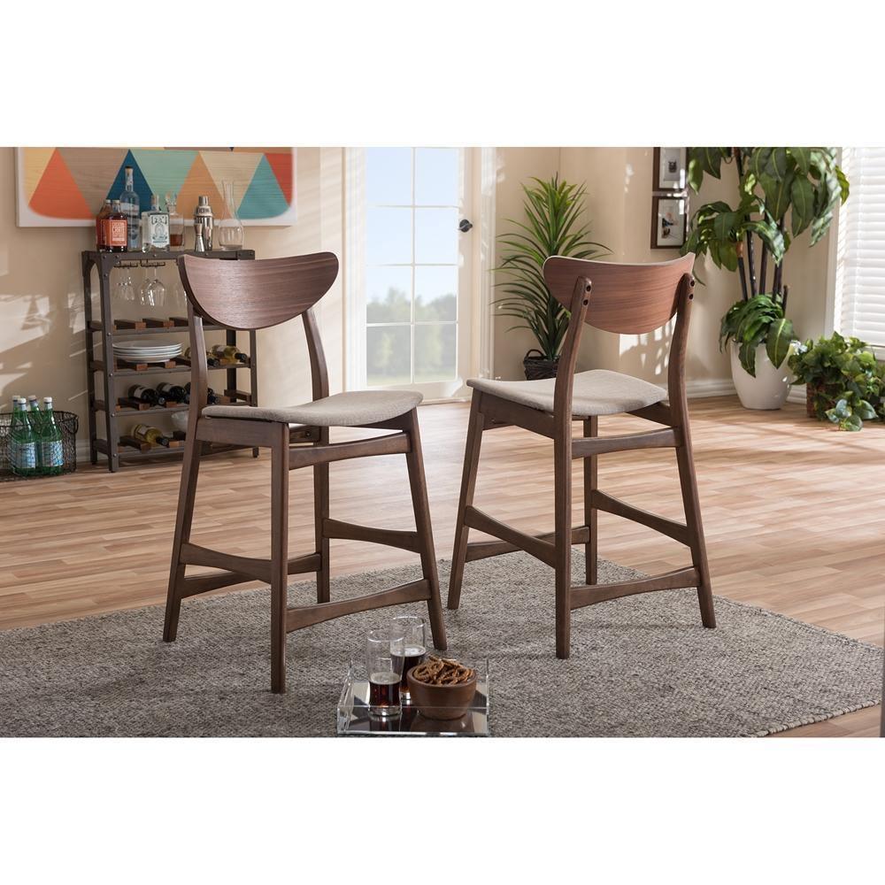 Latina Mid-century Retro Modern Scandinavian Style Light Grey Fabric Upholstered Walnut Wood Finishing 24-Inches Counter Stool FredCo