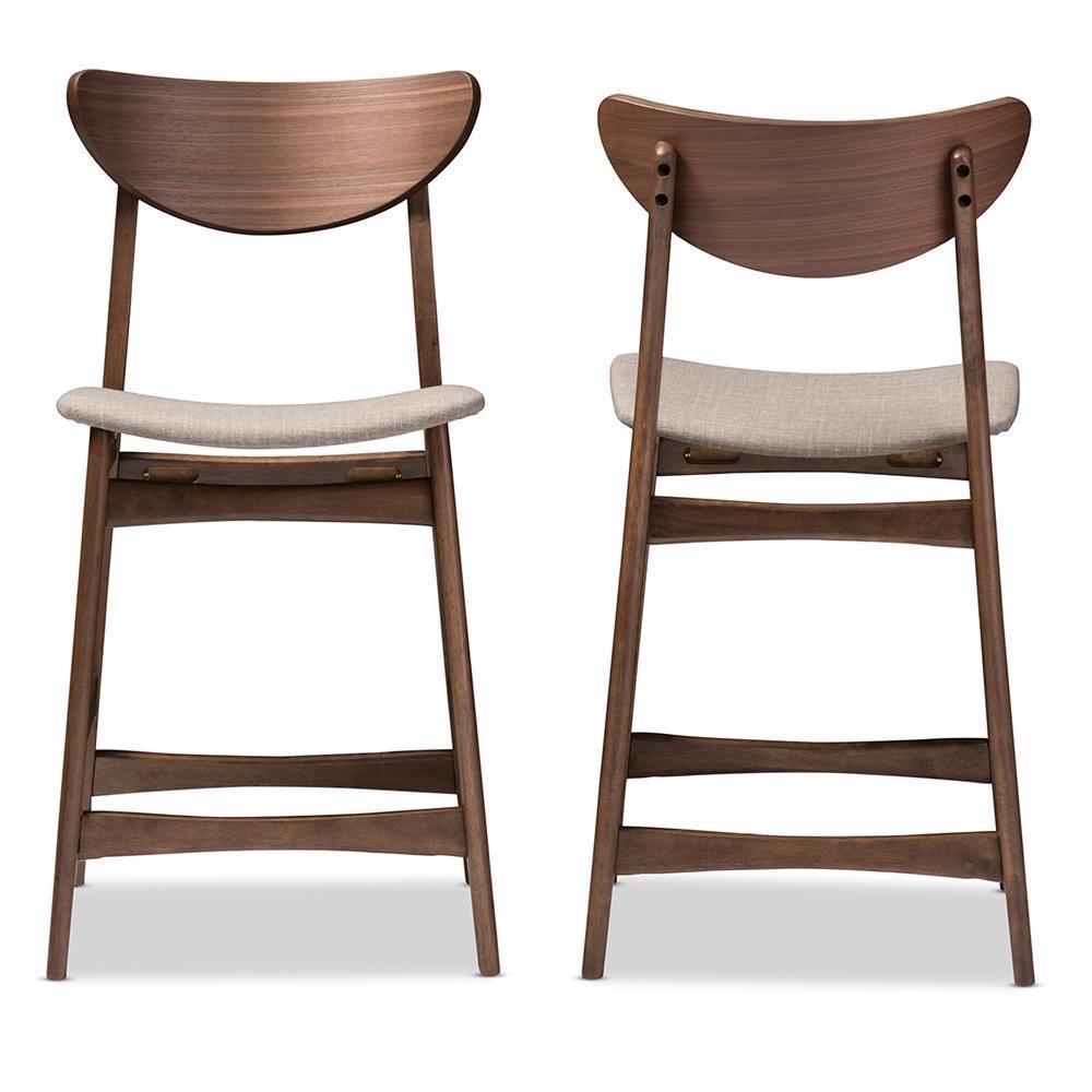 Latina Mid-century Retro Modern Scandinavian Style Light Grey Fabric Upholstered Walnut Wood Finishing 24-Inches Counter Stool FredCo