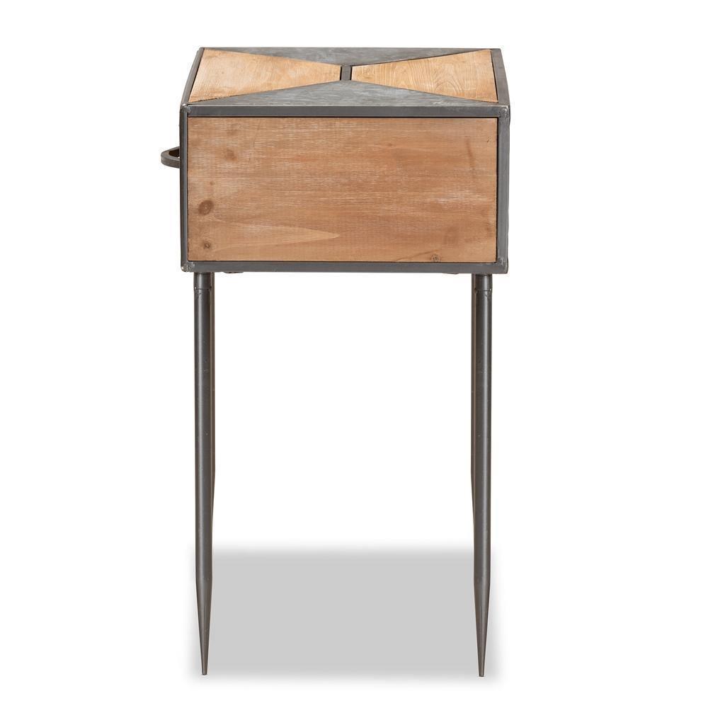 Laurel Rustic Industrial Antique Grey Finished Metal and Whitewashed Oak Brown Finished Wood 1-Drawer Nightstand FredCo