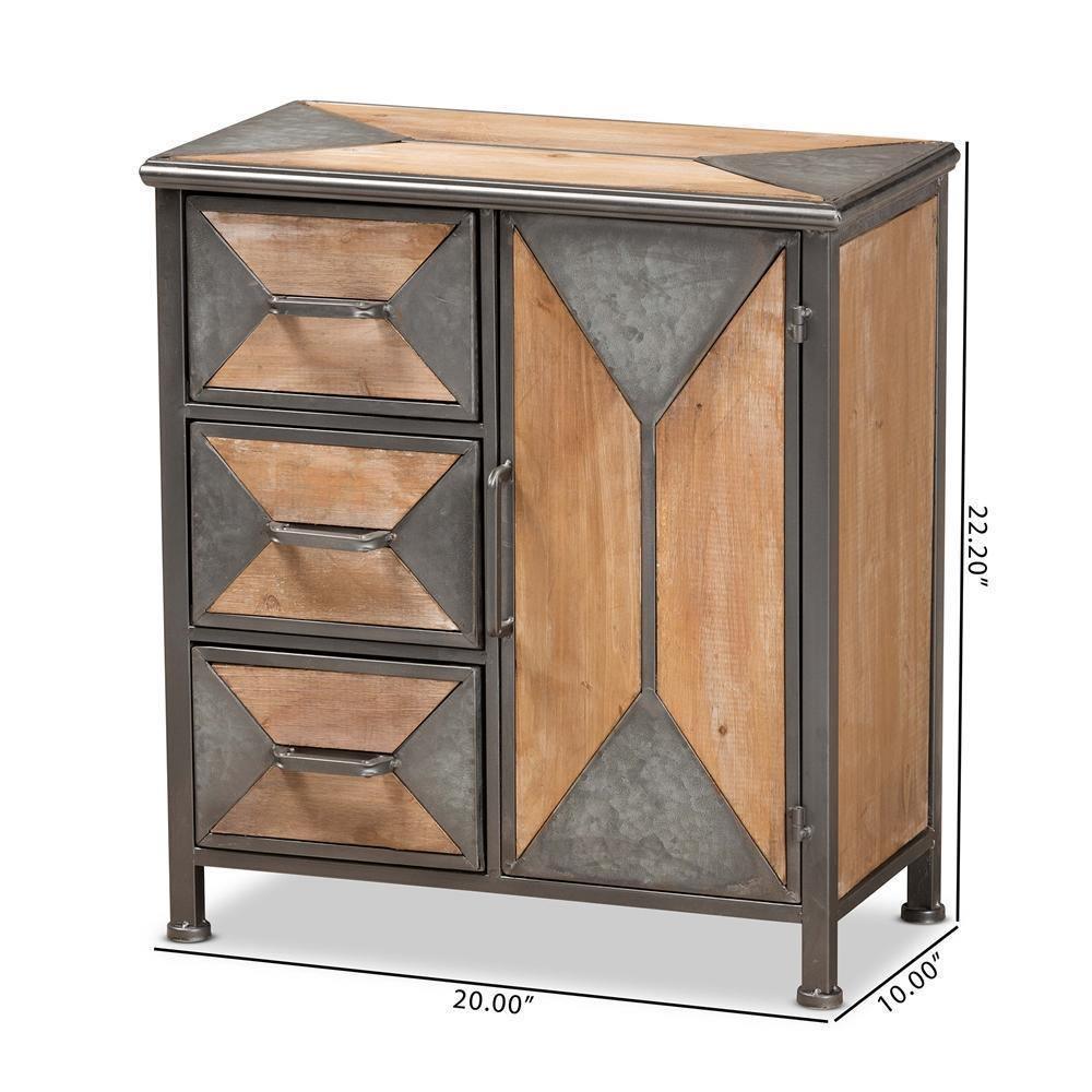 Laurel Rustic Industrial Antique Grey Finished Metal and Whitewashed Oak Brown Finished Wood 3-Drawer Accent Storage Cabinet FredCo