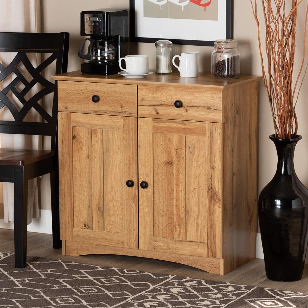 Lauren Modern and Contemporary Oak Brown Finished Wood 2-Door Buffet Kitchen Cabinet FredCo