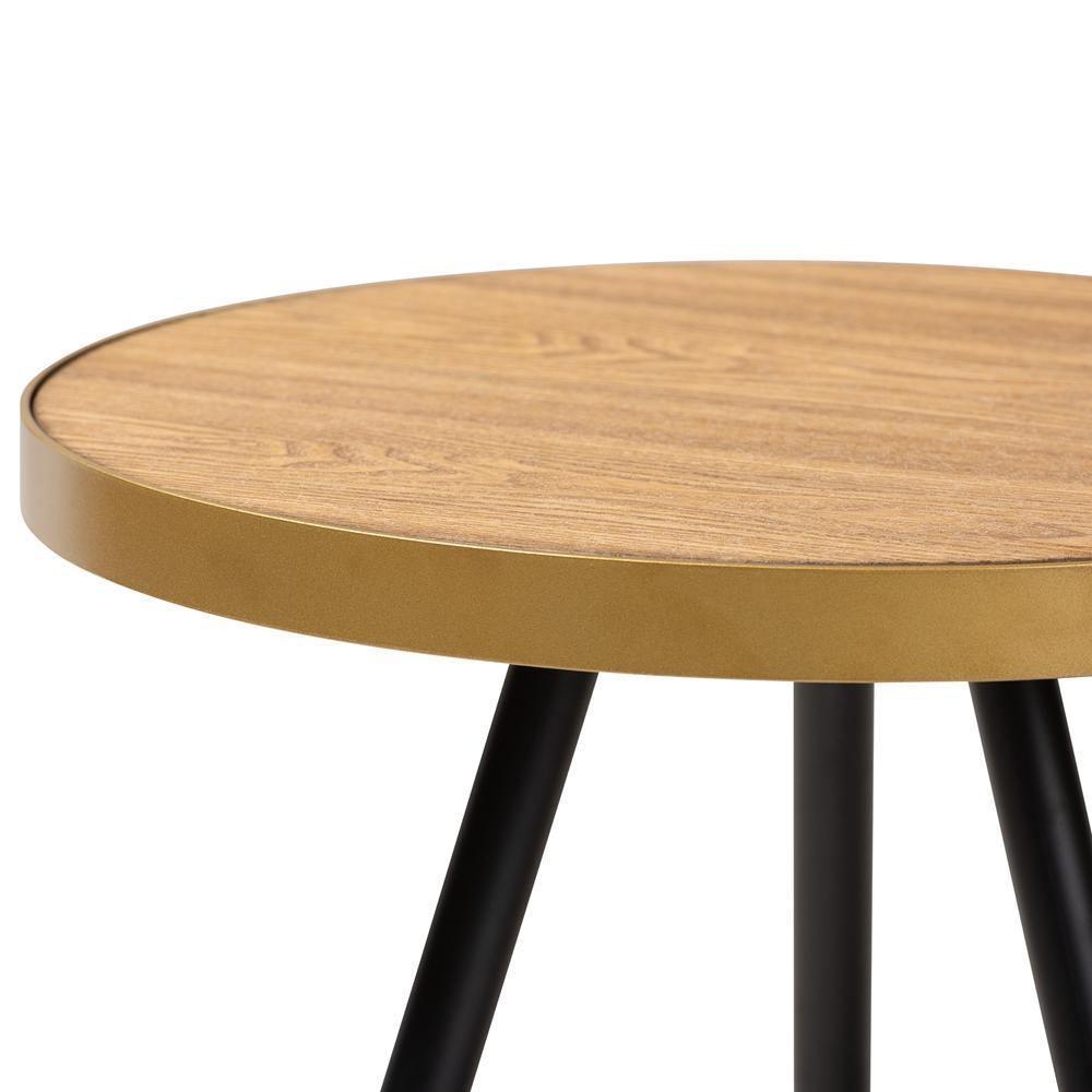 Lauro Modern and Contemporary Round Walnut Wood and Metal End Table with Two-Tone Black and Gold Legs FredCo