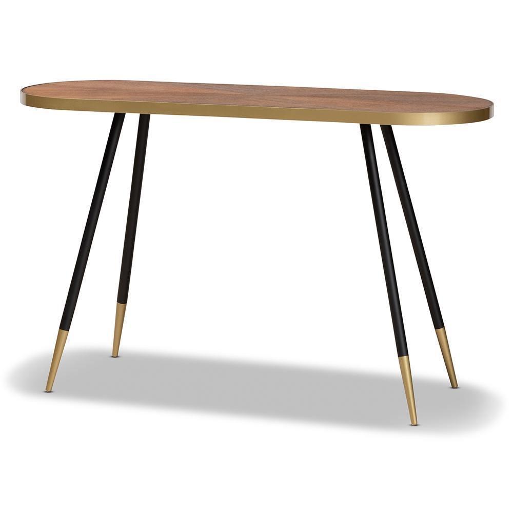 Lauro Modern and Contemporary Walnut Wood Finished and Two-Tone Gold and Black Metal Console Table FredCo