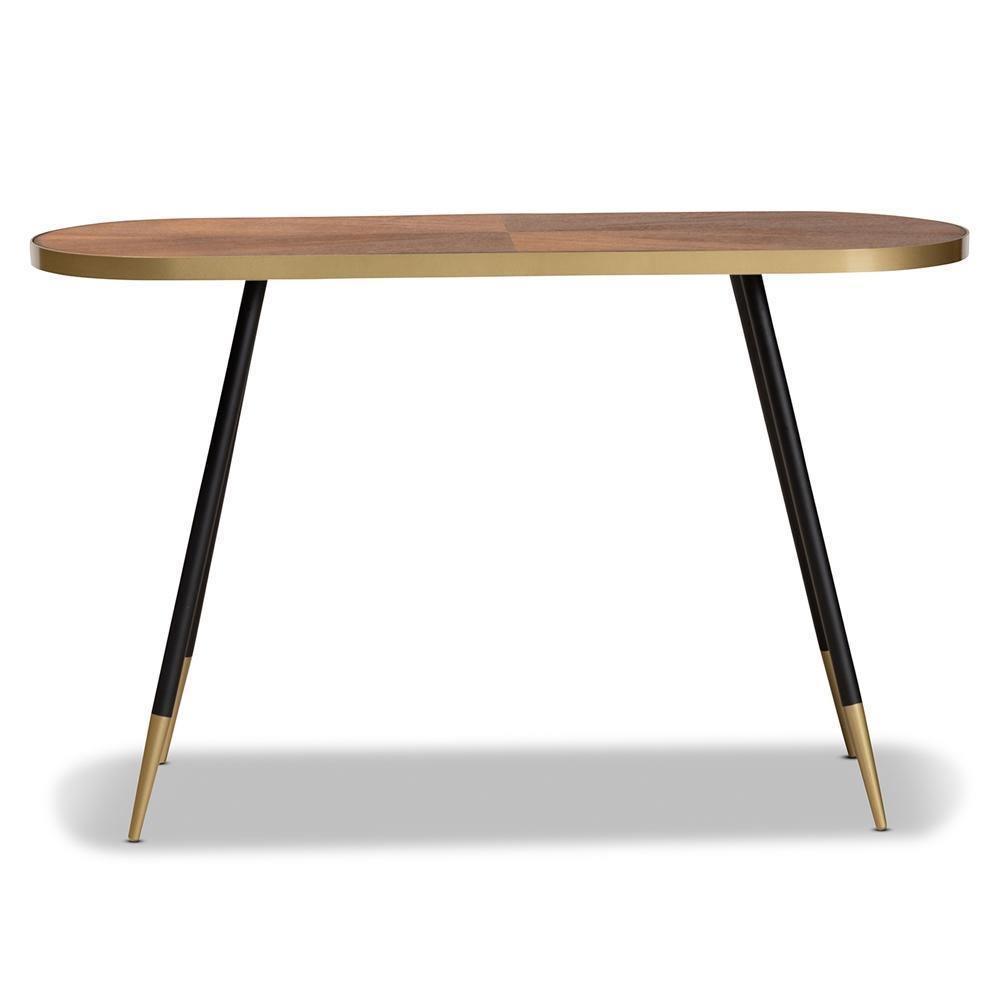 Lauro Modern and Contemporary Walnut Wood Finished and Two-Tone Gold and Black Metal Console Table FredCo