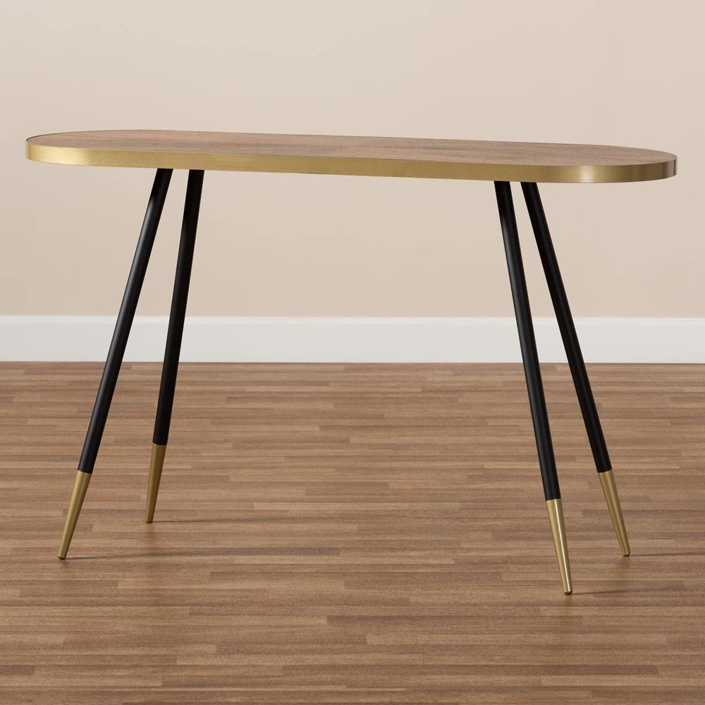 Lauro Modern and Contemporary Walnut Wood Finished and Two-Tone Gold and Black Metal Console Table FredCo