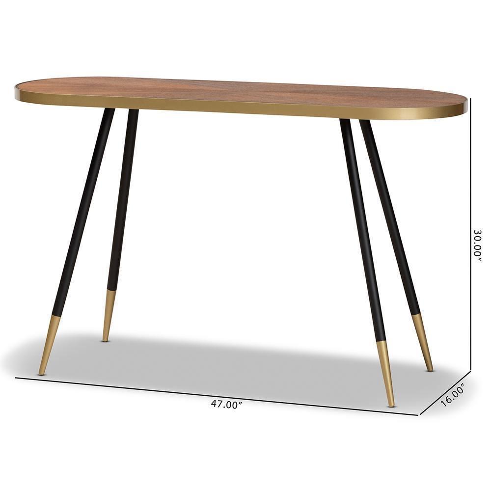 Lauro Modern and Contemporary Walnut Wood Finished and Two-Tone Gold and Black Metal Console Table FredCo