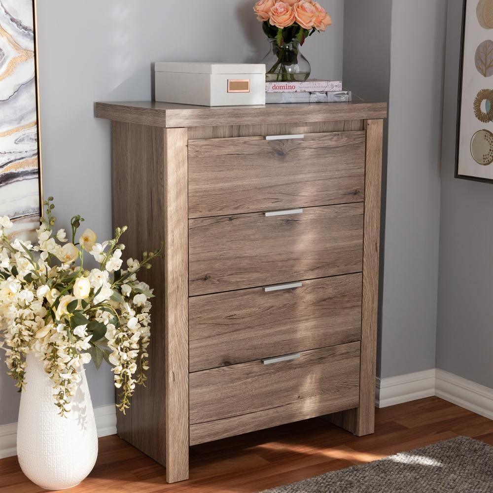 Laverne Modern and Contemporary Oak Brown Finished 4-Drawer Chest FredCo