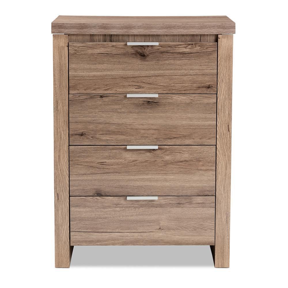 Laverne Modern and Contemporary Oak Brown Finished 4-Drawer Chest FredCo