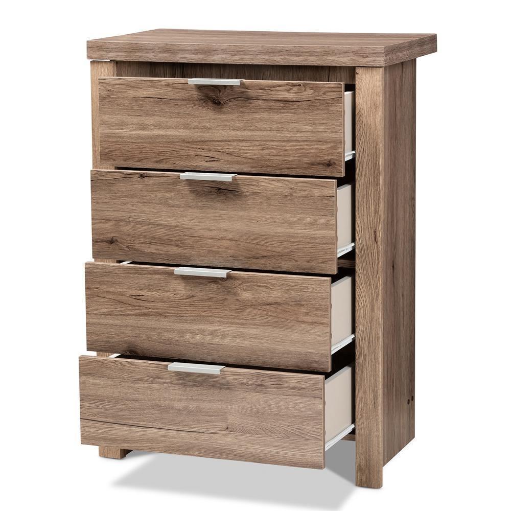 Laverne Modern and Contemporary Oak Brown Finished 4-Drawer Chest FredCo