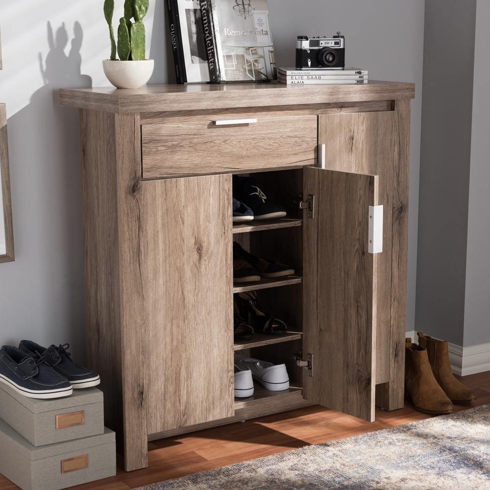 Laverne Modern and Contemporary Oak Brown Finished Shoe Cabinet FredCo