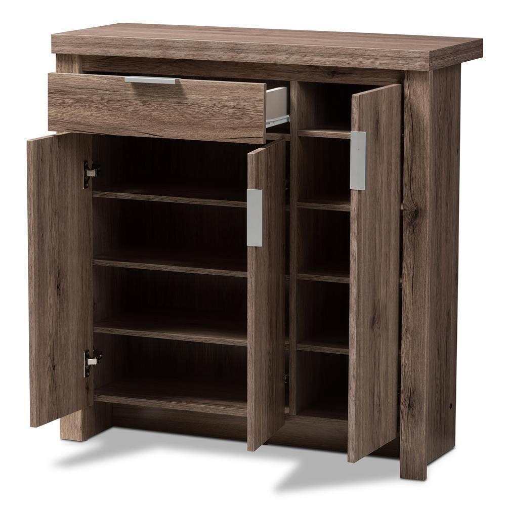 Laverne Modern and Contemporary Oak Brown Finished Shoe Cabinet FredCo